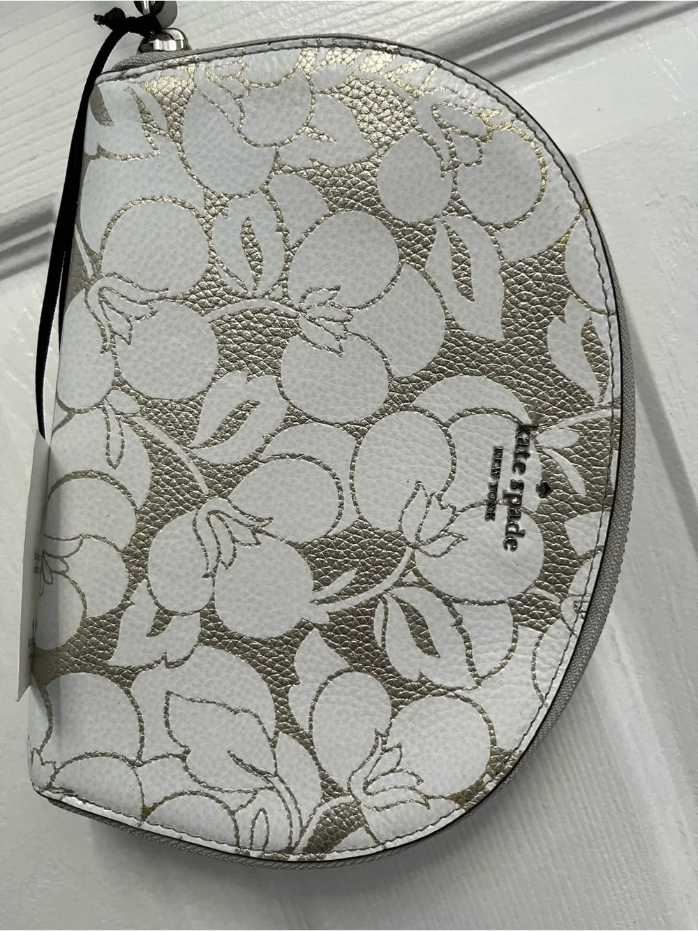 Kate Spade Larchmont Avenue Breezy Floral Half Moon Large Wristlet silver New